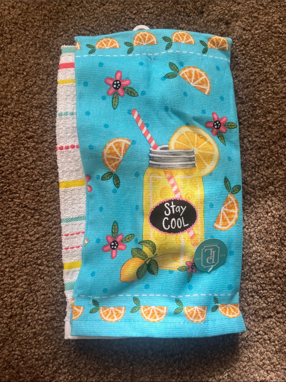 Stay Cool Lemon Mason Jar Kitchen Towel - Turquoise